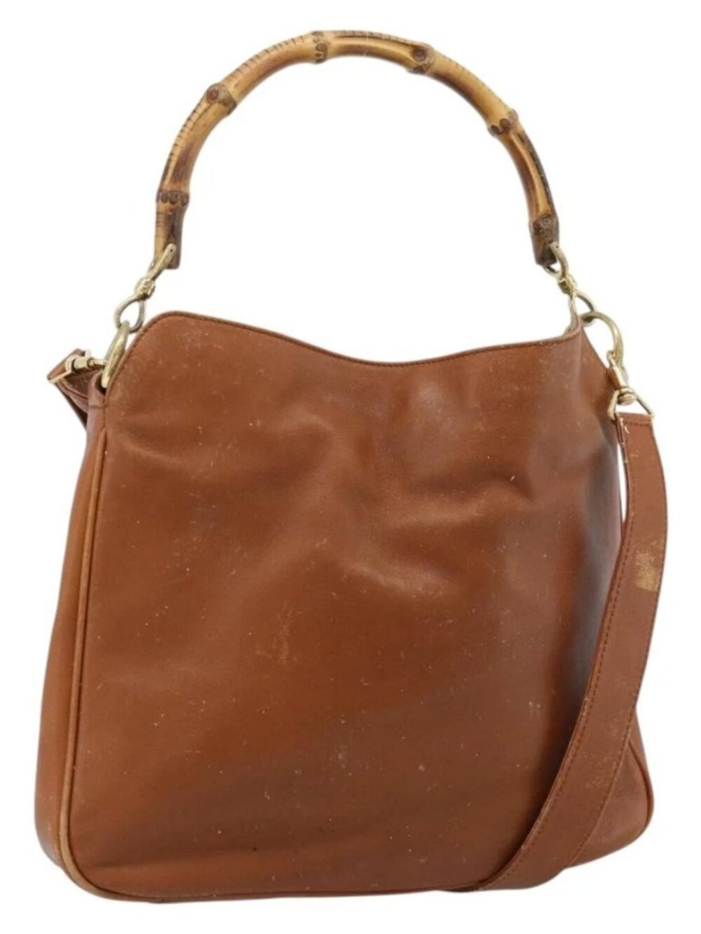GUCCI Bamboo Hand Bag Leather 2way Brown Gold 001 1705 1638 Auth yk14231